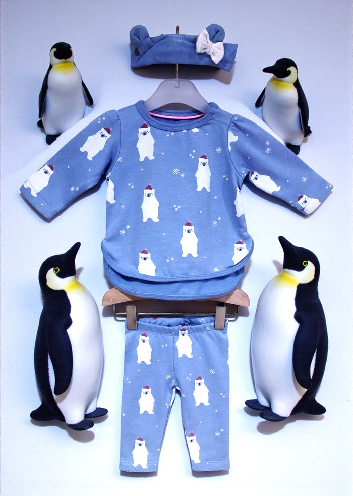 C&A - NEW - ENSEMBLE 3P BÉBÉ FILLE INTÉRIEUR POLAIRE MOTIF PETITS OURS BLANCS 3M - photo numéro 2