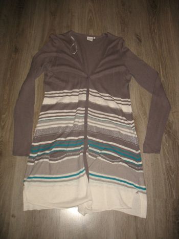 GILET LONG GRIS ET BLANC "TREND BY MISS CAPTAIN" - Taille 40 - n°01