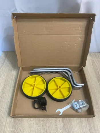 Kit 2 roues stabilisatrices jaunes pour vélo avec klaxon neuf - n4kc1