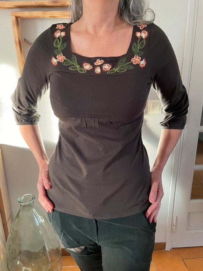 tee-shirt manches 3/4 marron