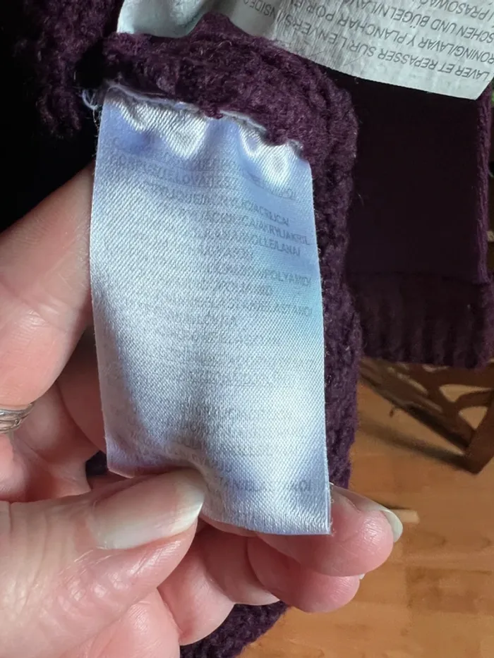 Pull à col roulé laine violet motif fleurs en perles brillants chaud taille 16 ans extensible - photo numéro 7