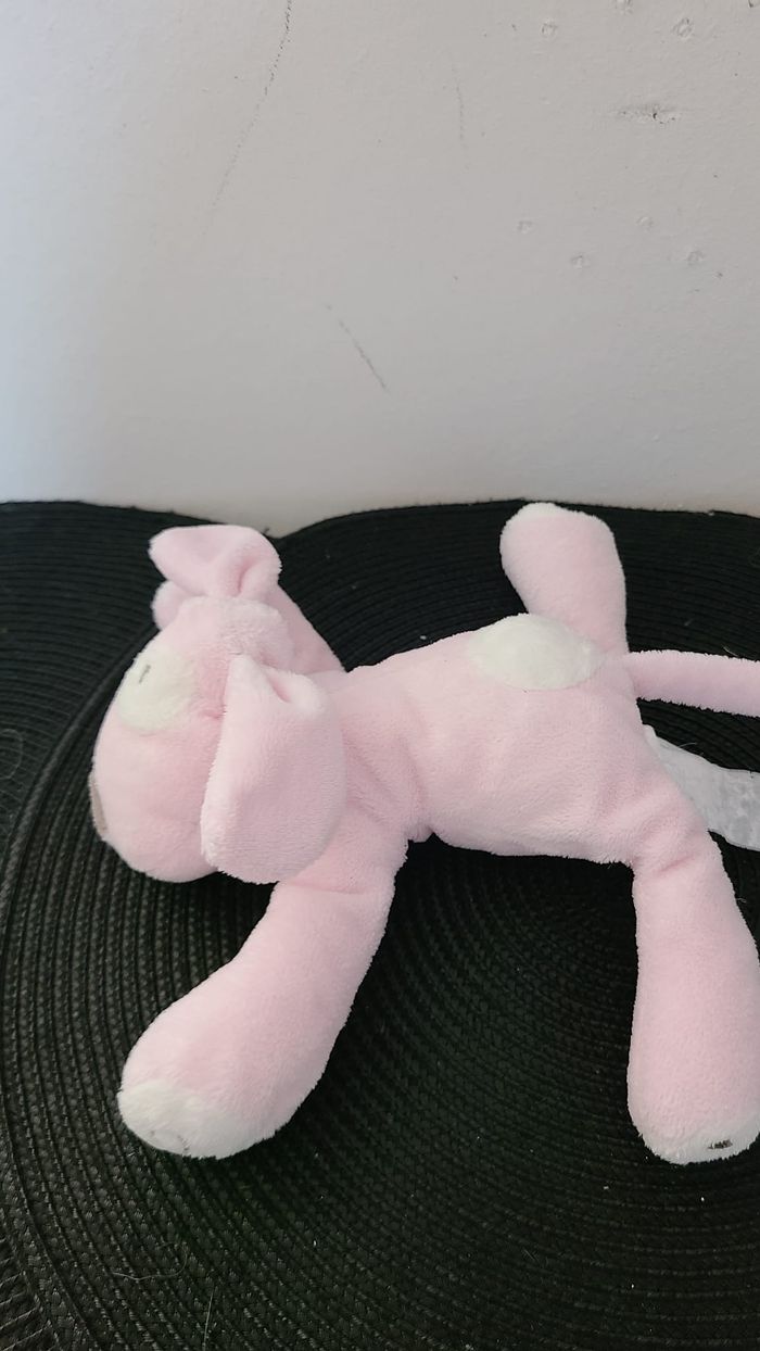 Doudou Chien OBAIBI OKAIDI rose blanc cocard L 22 cm - photo numéro 2