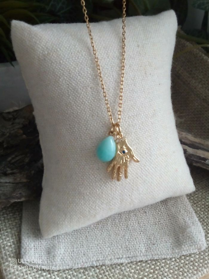 Collier talisman main et goutte d'amazonite