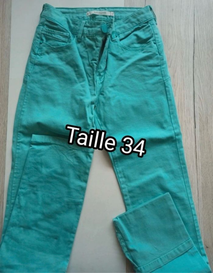 Pantalon femme taille 34 turquoise - photo numéro 2
