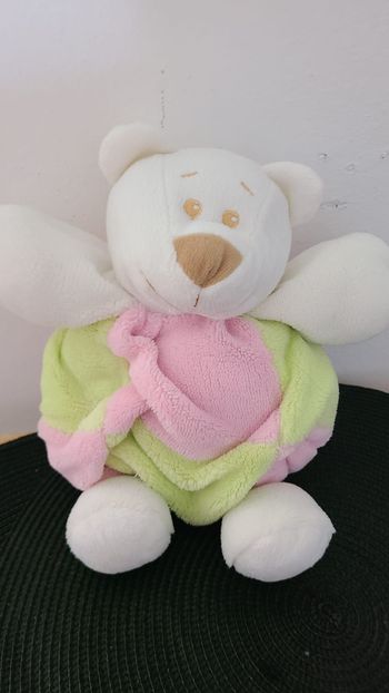 Doudou Ours Boule Rose et Vert Ventura