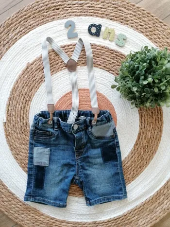 Short en jean + Bretelles - H&M - Taille 92