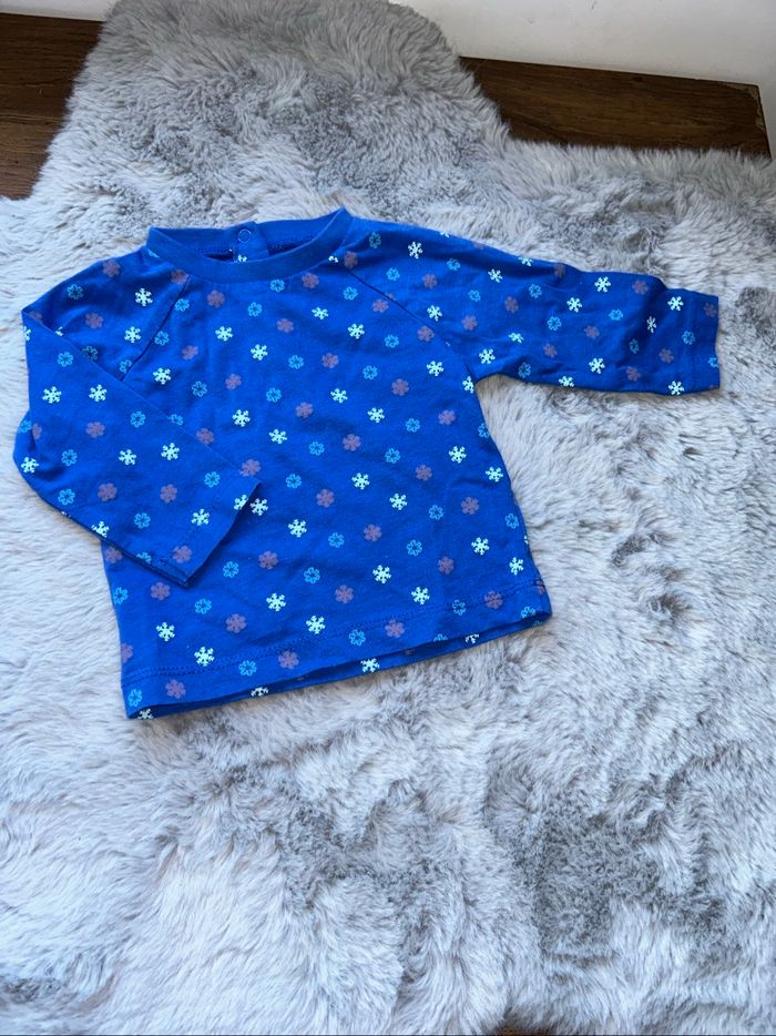 T-shirt manches longues bleu flocons - 6 mois - Tissaia