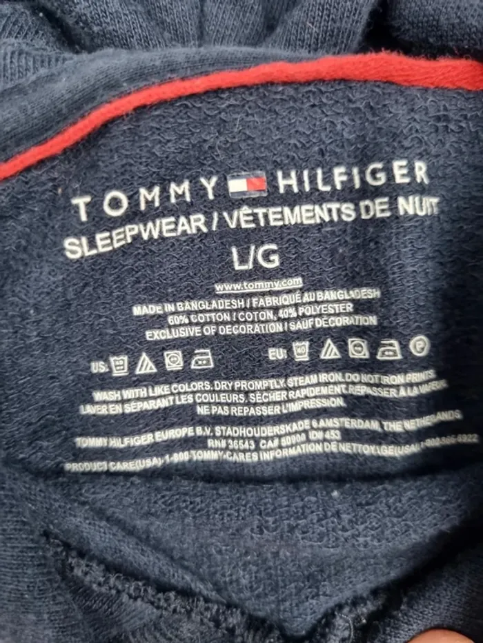Sweat fin à capuche Tommy Hilfiger bleu marine L Hommes (mesures en photos) - photo numéro 5