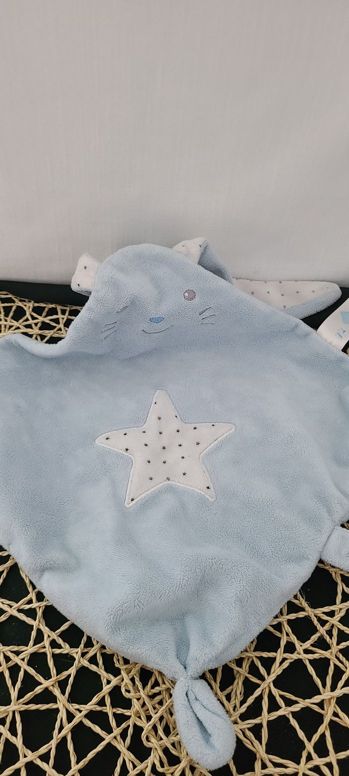 TEX DOUDOU LAPIN BLEU PLAT LOSANGE ETOILE BRILLANTE - photo numéro 2