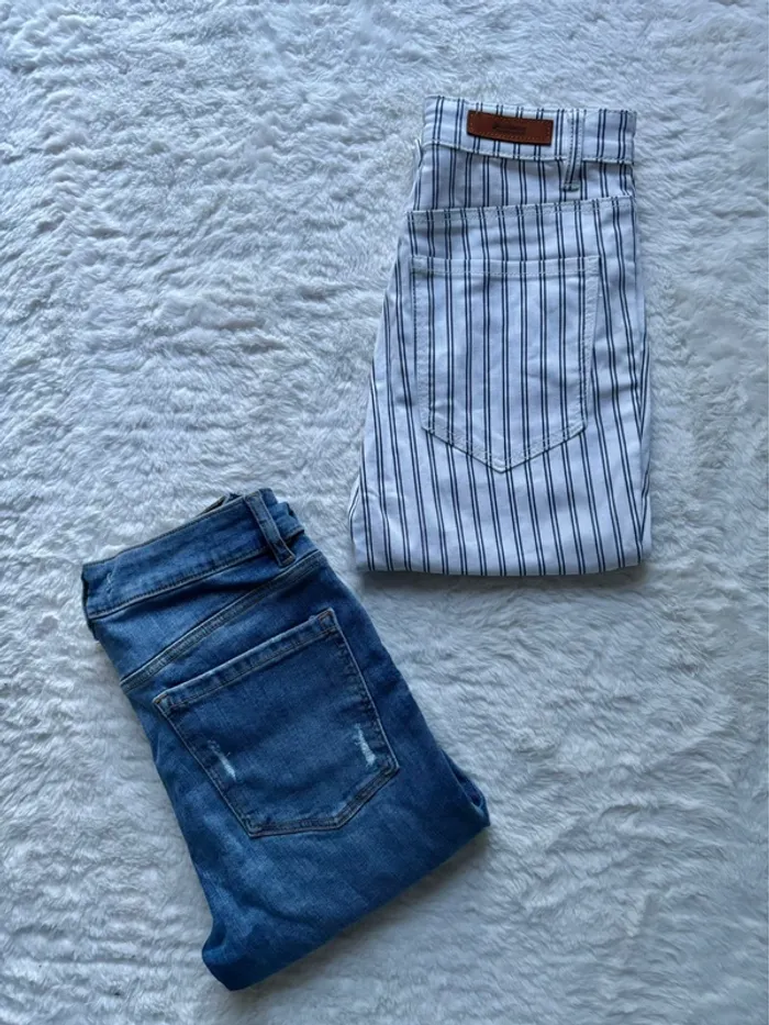 Lot de 2 jeans - bleu et rayé