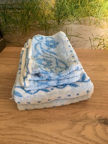 2 serviettes bleu 74x45cm + 4 gants de toilette assortis