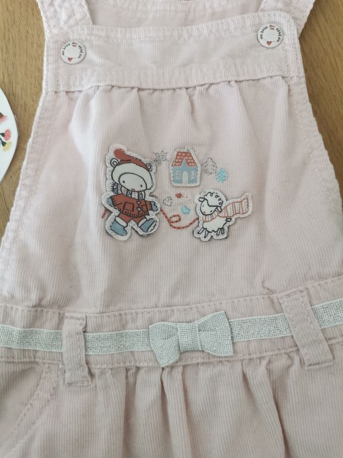 Robe salopette bébé fille en velour rose pale sergent major 18 mois Tbe - photo numéro 4