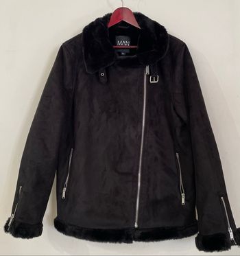 Veste Simili Daim à l’aspect Velouté Noir Homme Taille XL /42 Boohoo MAN