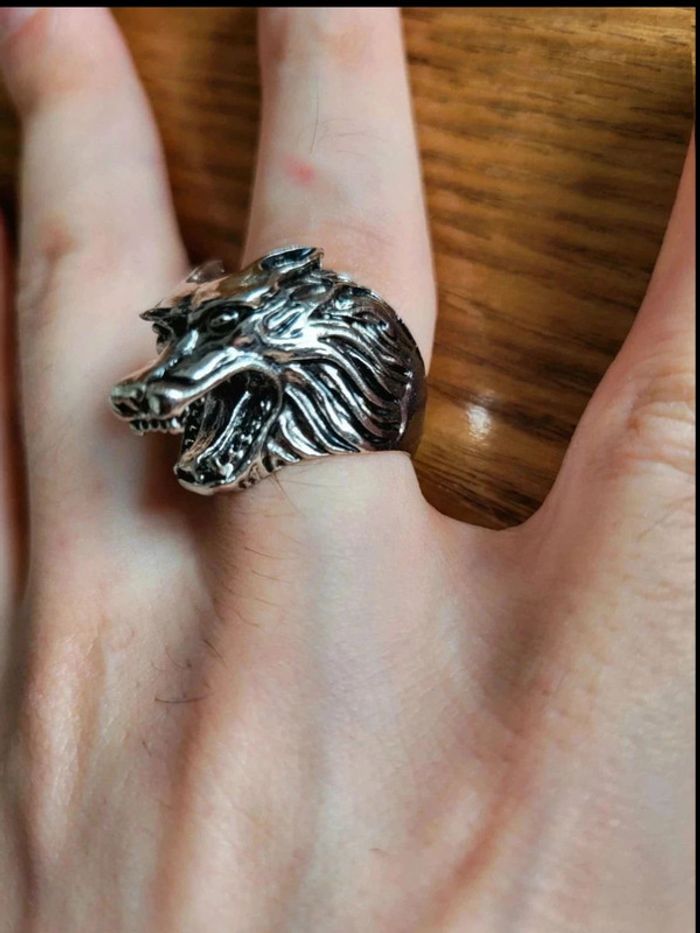 Bague tête de loup argentée – anneau tribal homme – style biker sauvage Taille 7 17.3 mm - photo numéro 6