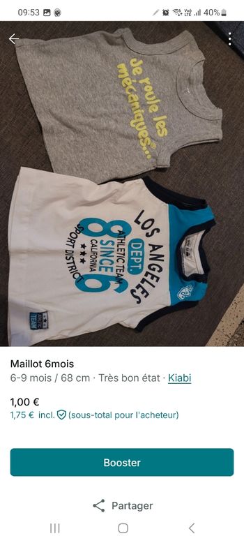 Maillot courte manche 6mois 