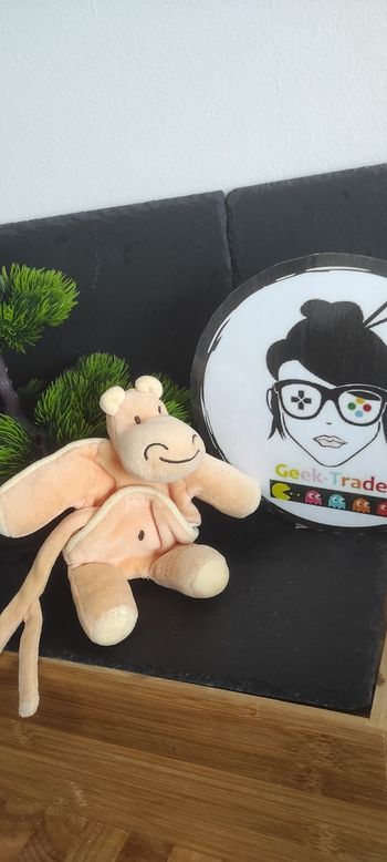 Doudou attache tétine hippopotame orange peluche jaune ancien sucre D'orge