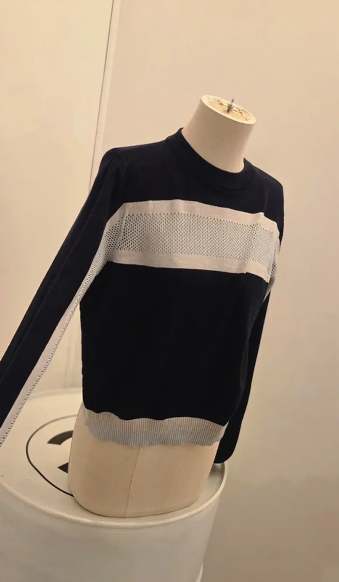 Pull court bleu marine & bleu clair ajouré – La Redoute Collections – T. L - photo numéro 2