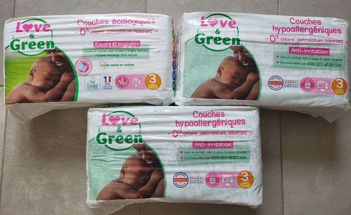 3 paquets de couches love and green taille 3