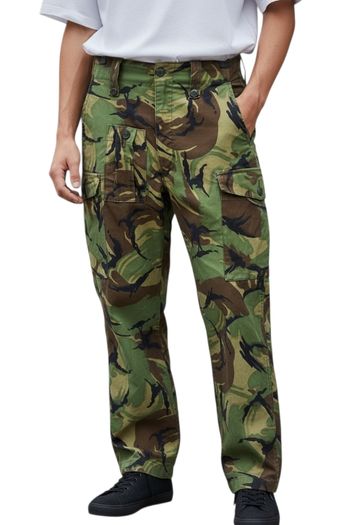 Pantalon treillis camouflage vintage militaire – poches cargo – taille S homme