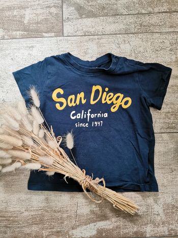 🌸Tee-shirt HetM sandiego 9mois bleu marine jaune moutarde