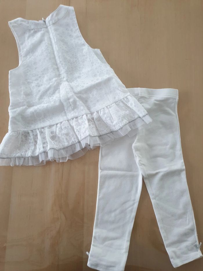 Robe de cérémonie 2 ans blanche avec legging assorti - photo numéro 2