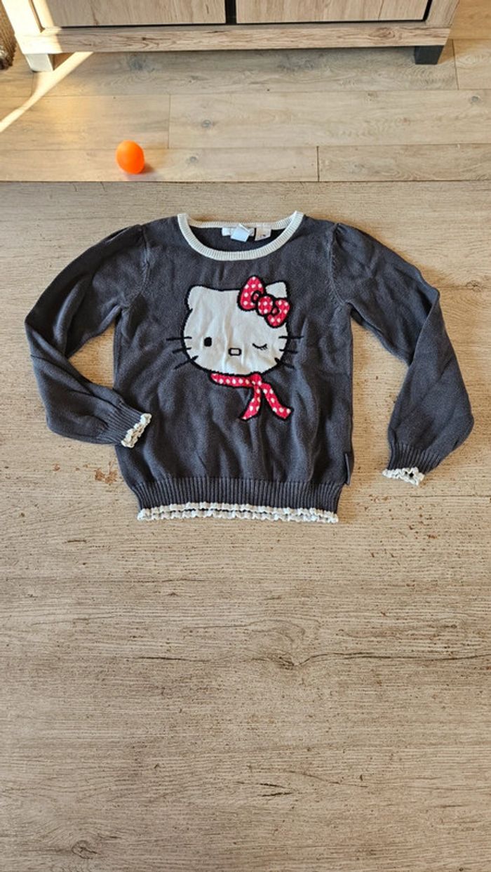 Pull léger à manches longues gris et blanc, Hello Kitty, 4/6 ans - photo numéro 2