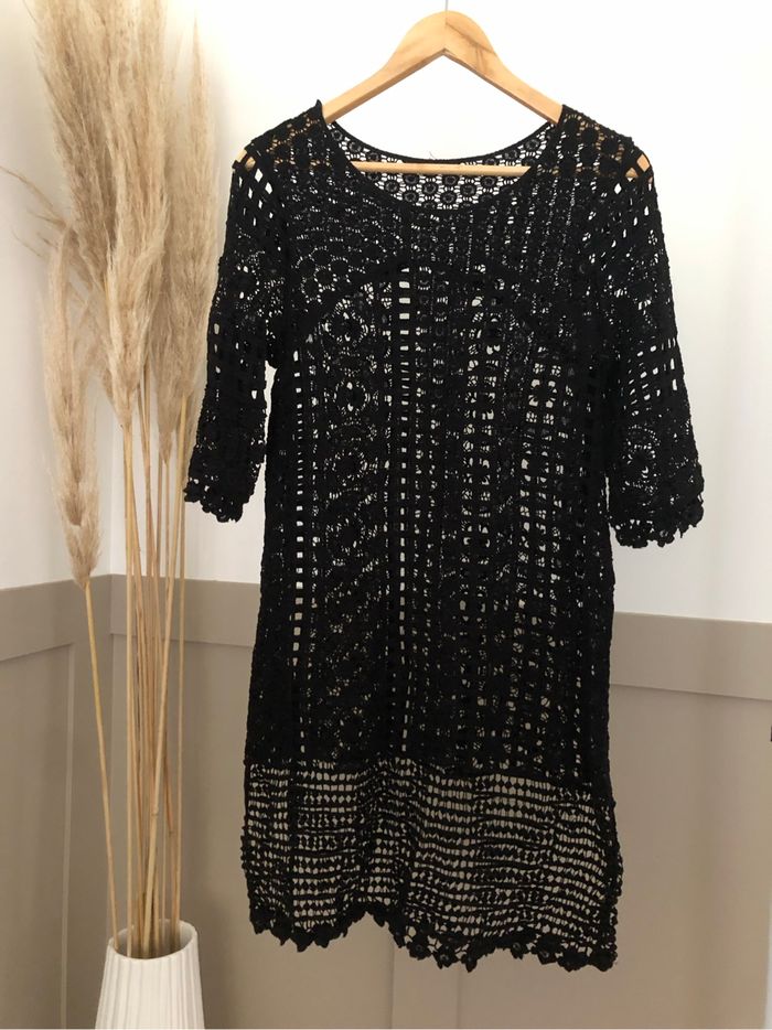 Robe de plage bohème crochet noir XS/S