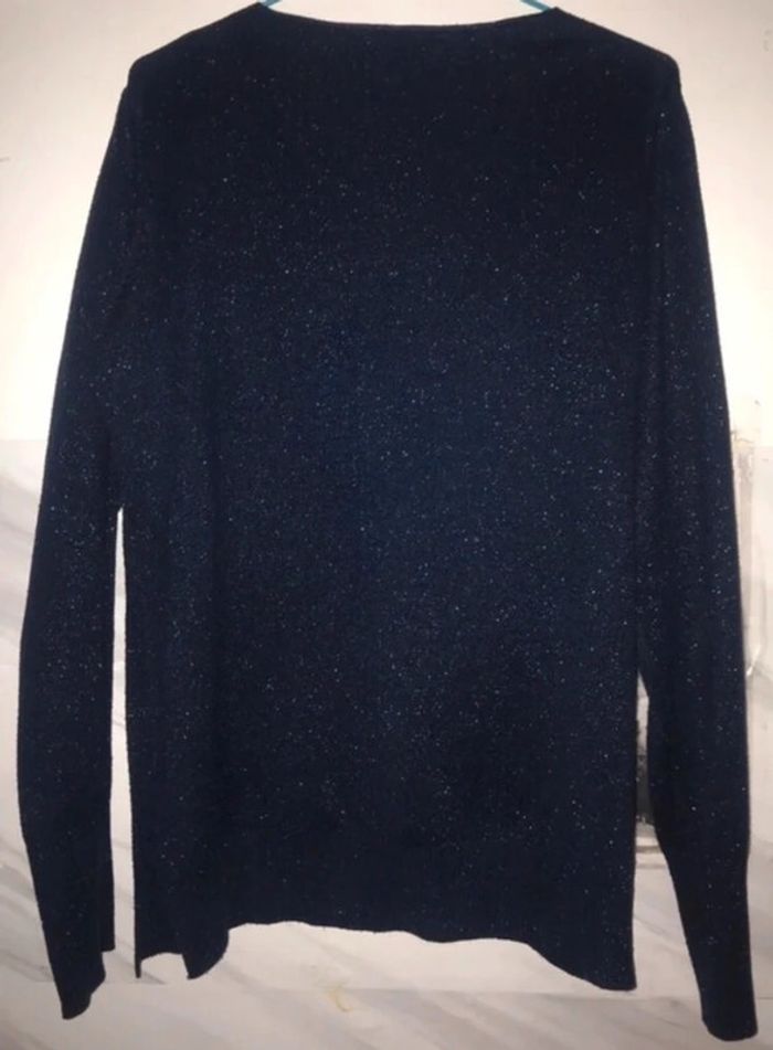 Haut Pull été femme col v Gemo manches longues bleu paillettes taille 38 - photo numéro 2