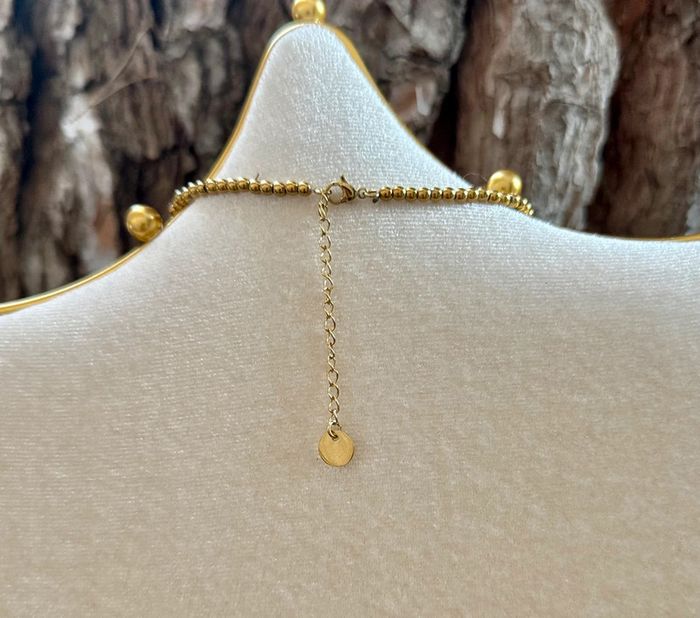 Collier acier inoxydable or réglable boules cœur ex-voto croix perles d’eaux douces - photo numéro 3