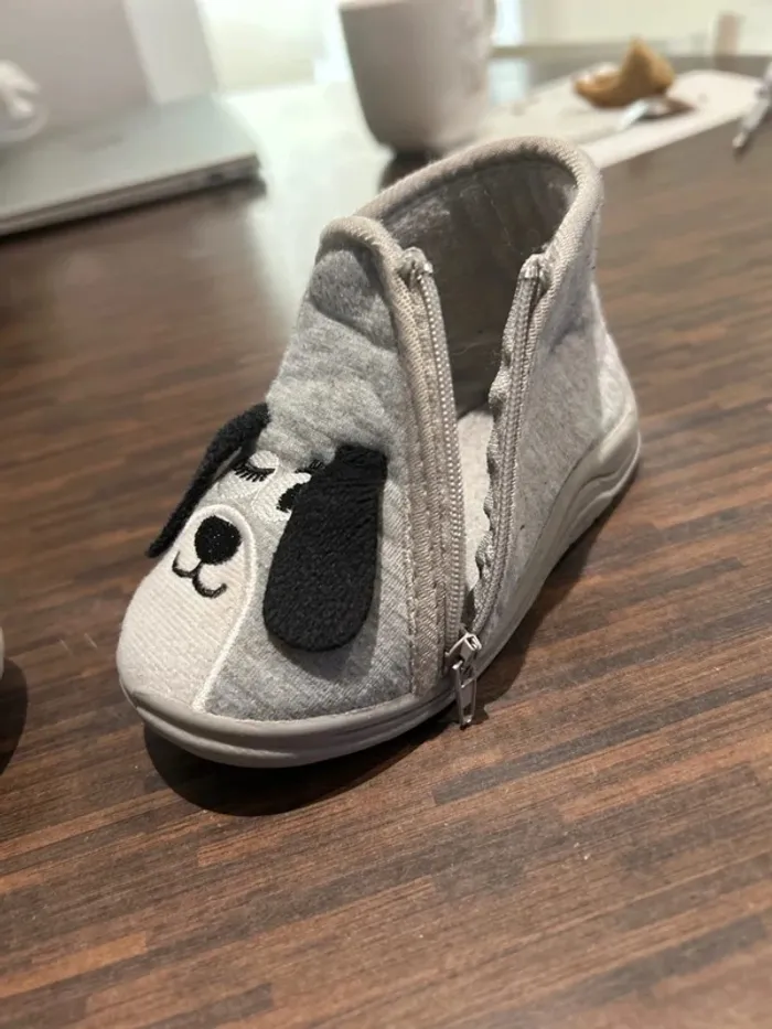 Chaussons zippés enfant garcon gris motif chien taille 22 - photo numéro 4