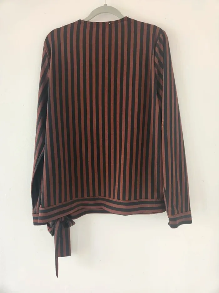 Blouse rayée marron & noire C&S Paris – Taille L/XL - photo numéro 2