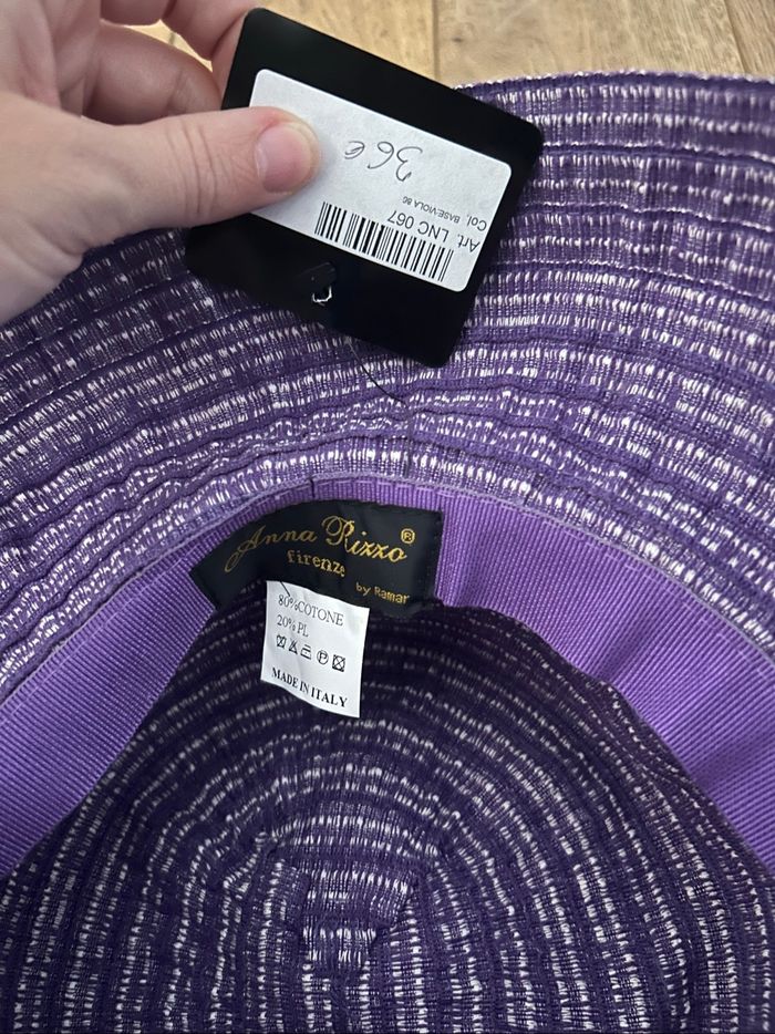 Chapeau d’été en coton - Violet et crème - Anna Rizzo par Ramar - Neuf avec étiquette - photo numéro 4