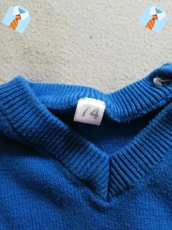 Maillot à Manches Longues - Bleu et Rayures Noires/Blanches (Taille 74 cm) - photo numéro 3