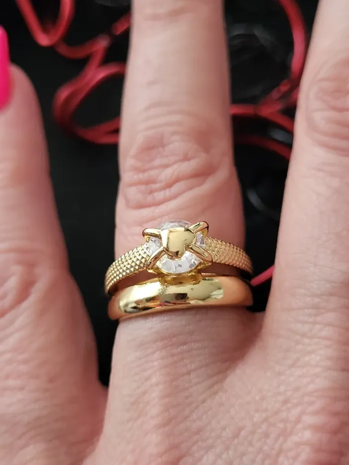 Bague réglable acier inoxydable double couche doré avec coeur - photo numéro 5