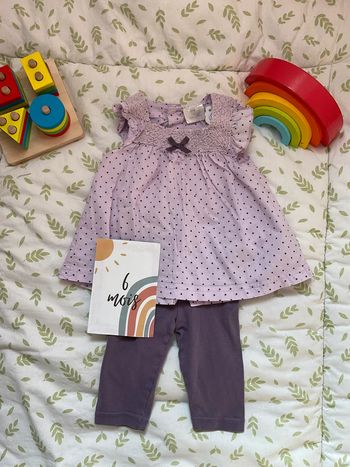 ensemble blouse sans manches lilas et legging violet obaibi 6 mois