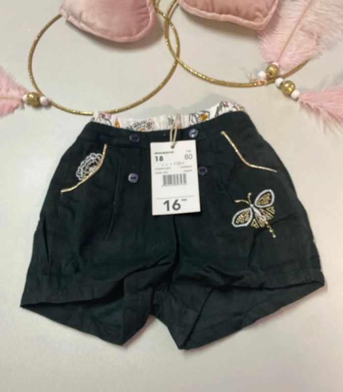 Short bébé fille - velours noir brodé - neuf - Dpam - Taille 18 mois - photo numéro 4