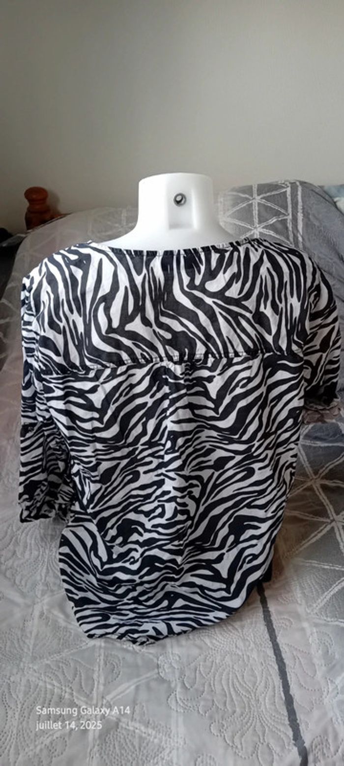 Blouse légère manches 3/4 réglables col V avec poche imprimé zèbre femme xl yessica - photo numéro 8
