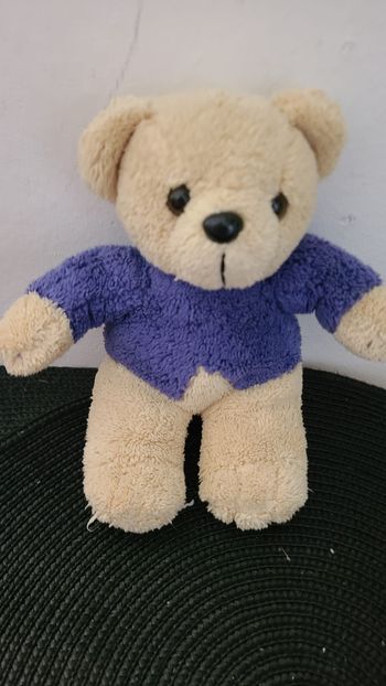Doudou peluche ours bleu beige Dermactive 20 cm