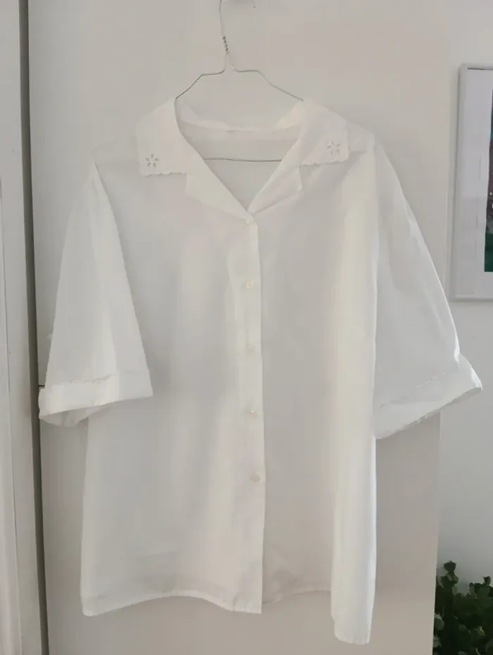 Chemise vintage  blanche, manches courtes - photo numéro 5