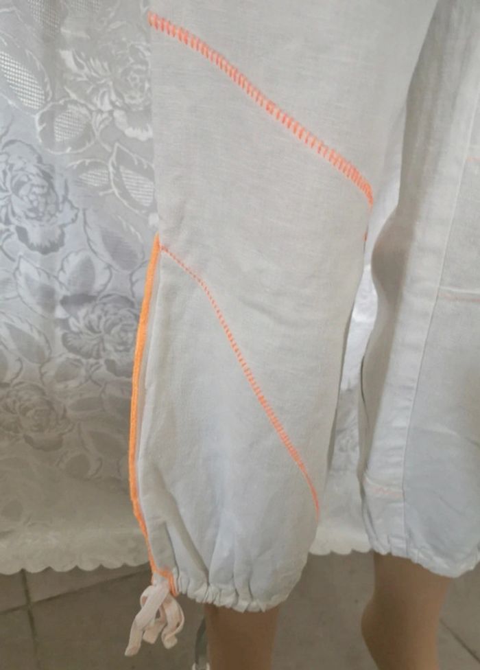 Pantacourt en lin blanc et orange – Taille 36. La Mode Est À Vous - photo numéro 2