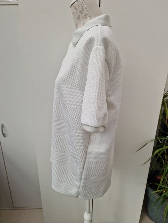 Polo T-Shirt Blanc A Reliefs Gaufré - photo numéro 4