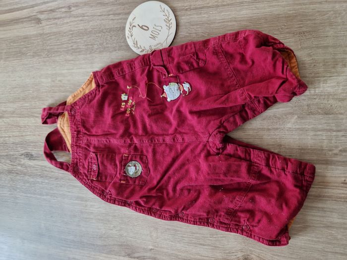 Salopette Velours Côtelé Rouge Bordeaux Broderie 'Doudou' Sucre d'Orge - 6 mois