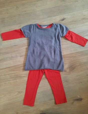 Ensemble hiver robe-pull grise Vertbaudet+ T shirt et legging orange TAO 4 ans