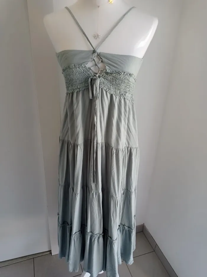 Magnifique robe longue d'été vert amande bretelles fines T.M Cupshe