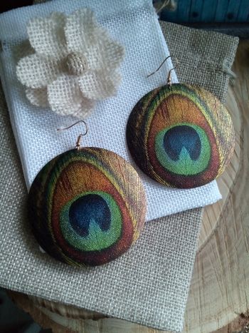 Boucles d'oreilles effet plumes de paon