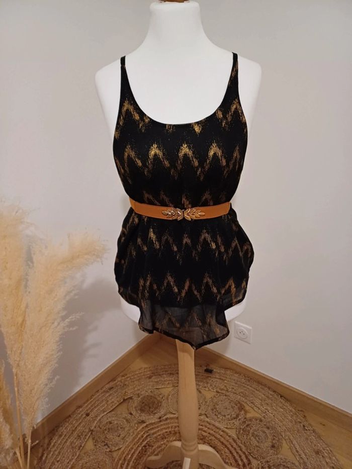 Top noir et doré asymétrique Tout feu tout femme taille M 38 - photo numéro 5