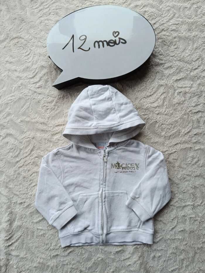 Gilet zippé veste avec capuche Garçon 12 mois Mickey Disney Baby 100% coton