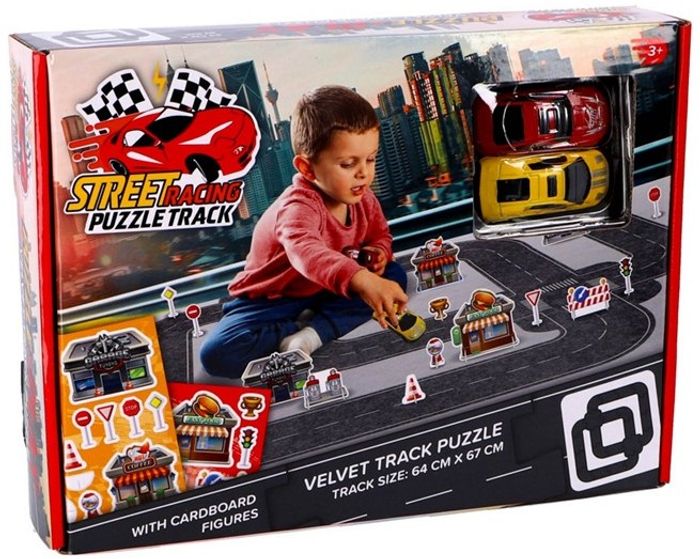 COFFRET PISTE DE COURSE PUZZLE + 2 VOITURES 30X22X5,5CM