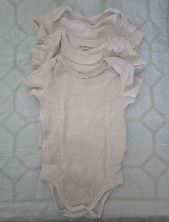 Lot 3 Bodys Bébé Blancs In Extenso Manches Courtes - 12 Mois
