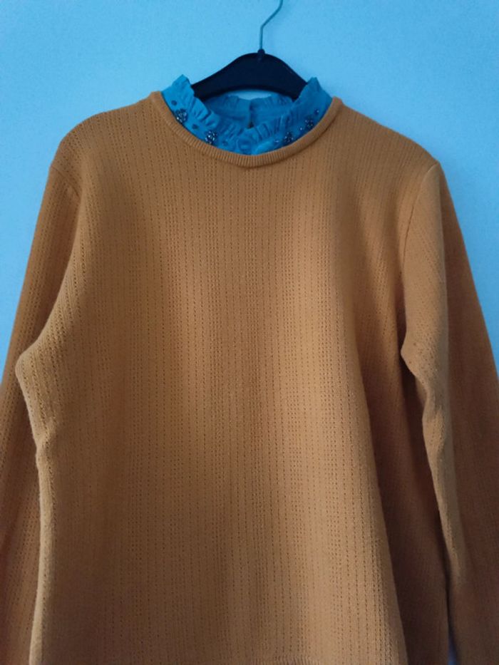 Magnifique pull chemise ocre avec strass - taille M - Neuf - photo numéro 3